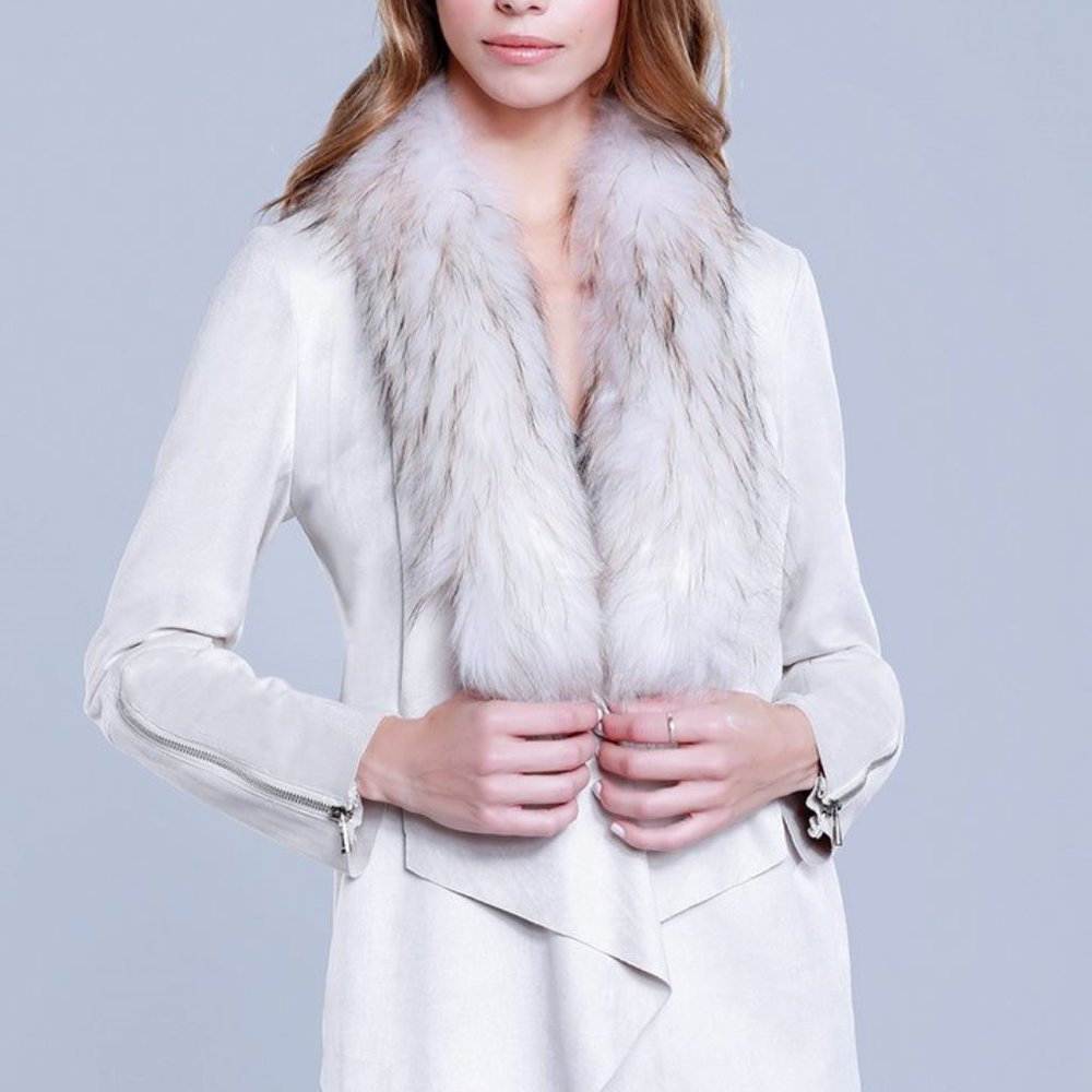 DolceCabo Faux Suede Drape Jacket + Fur